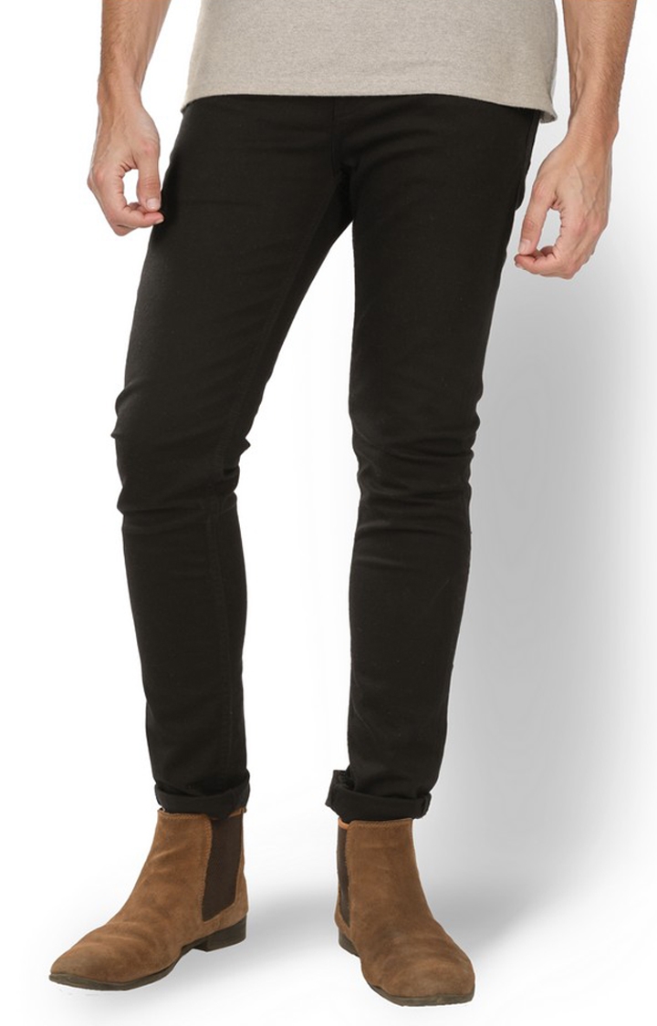 celio | Celio Men Grey Solid Regular Fit Cotton Stay Black Jeans