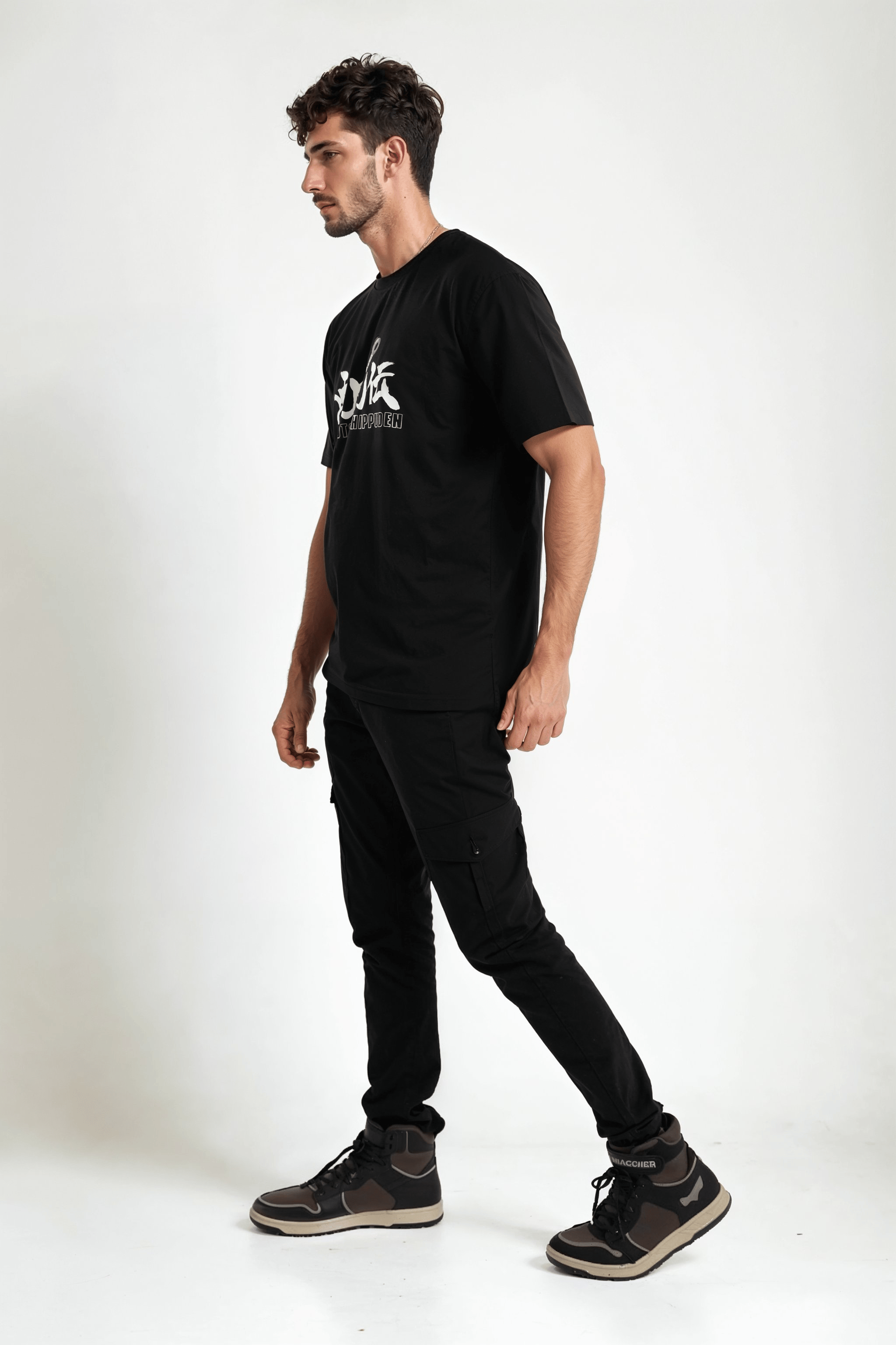 SASUKE- Black Printed Cotton T- Shirt (LJENARUIN)