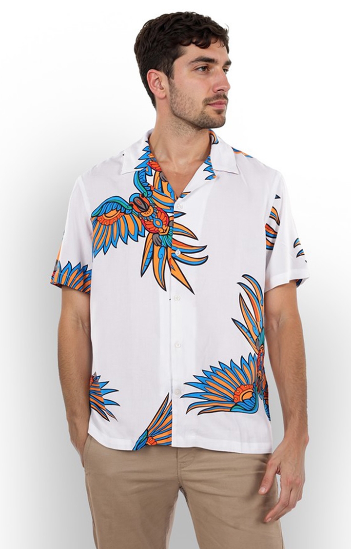 celio | Celio Men White Printed Regular Fit Viscose Rayon Soft Touch Shirts