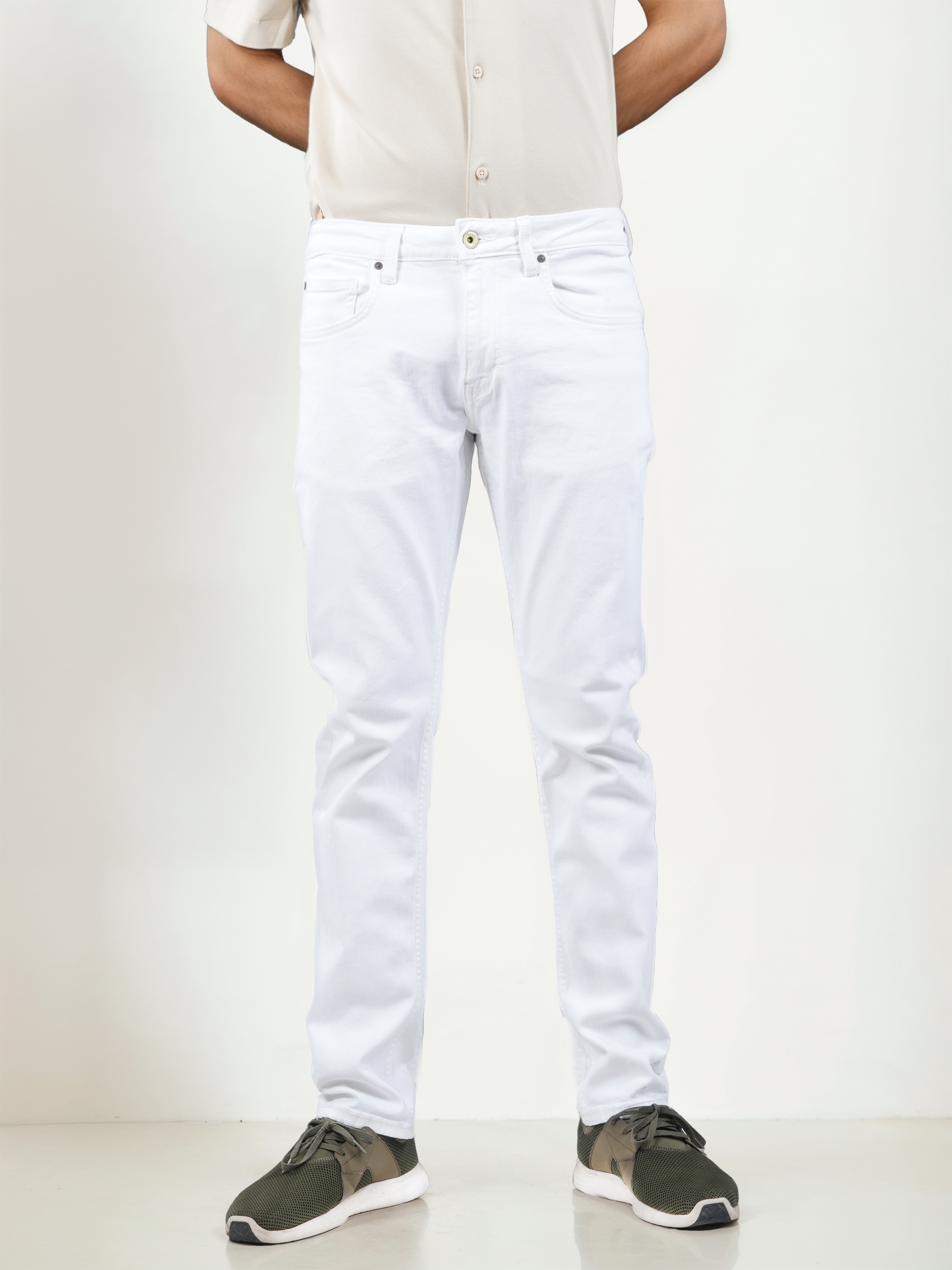 celio | Celio Men White Solid Slim Fit Cotton Rest All Options Jeans