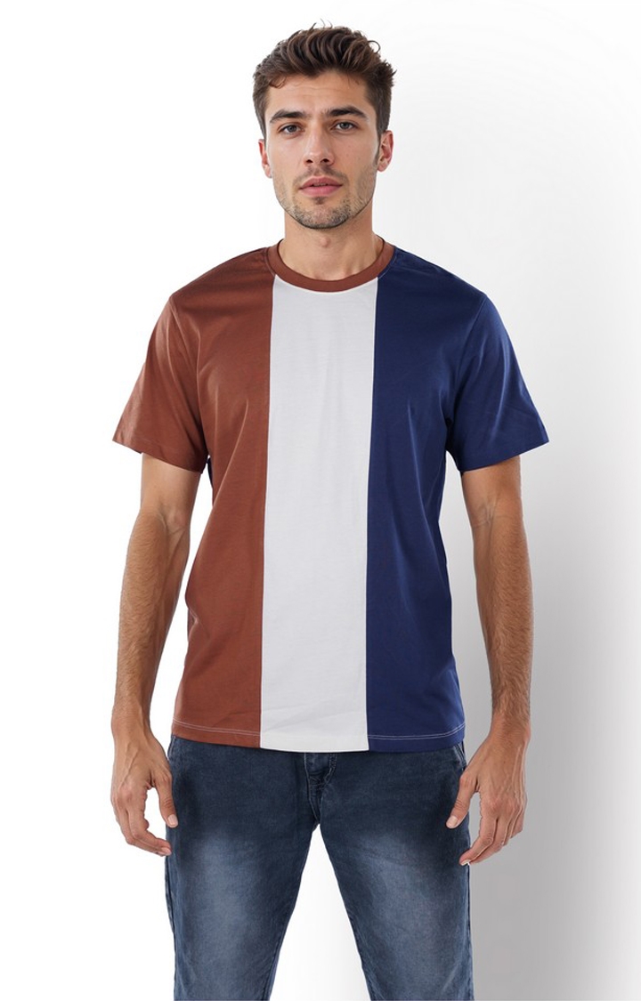 celio | Celio Men Navy Blue Colourblocked Regular Fit Cotton Tshirts