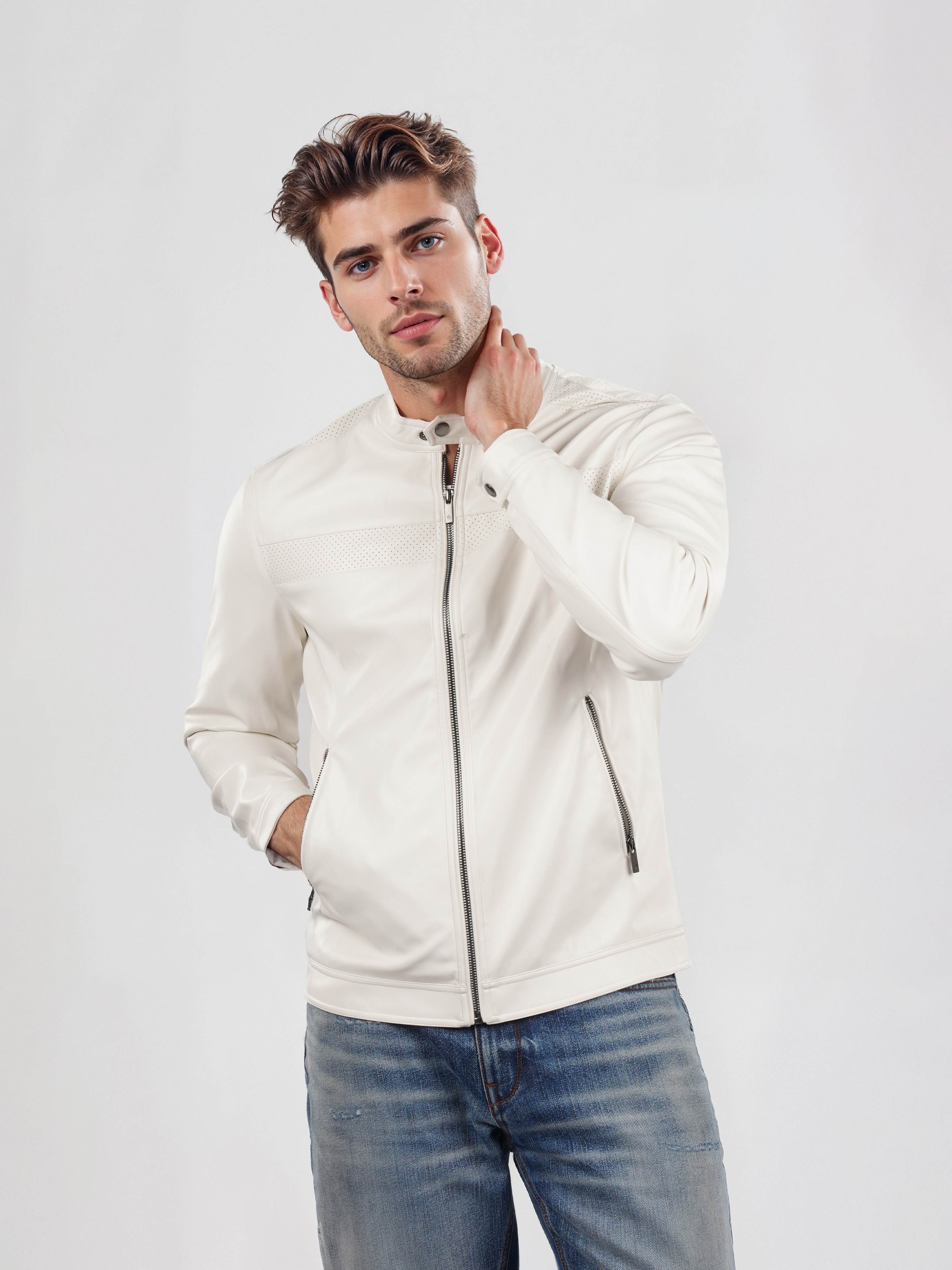 Celio white leather jacket cheap