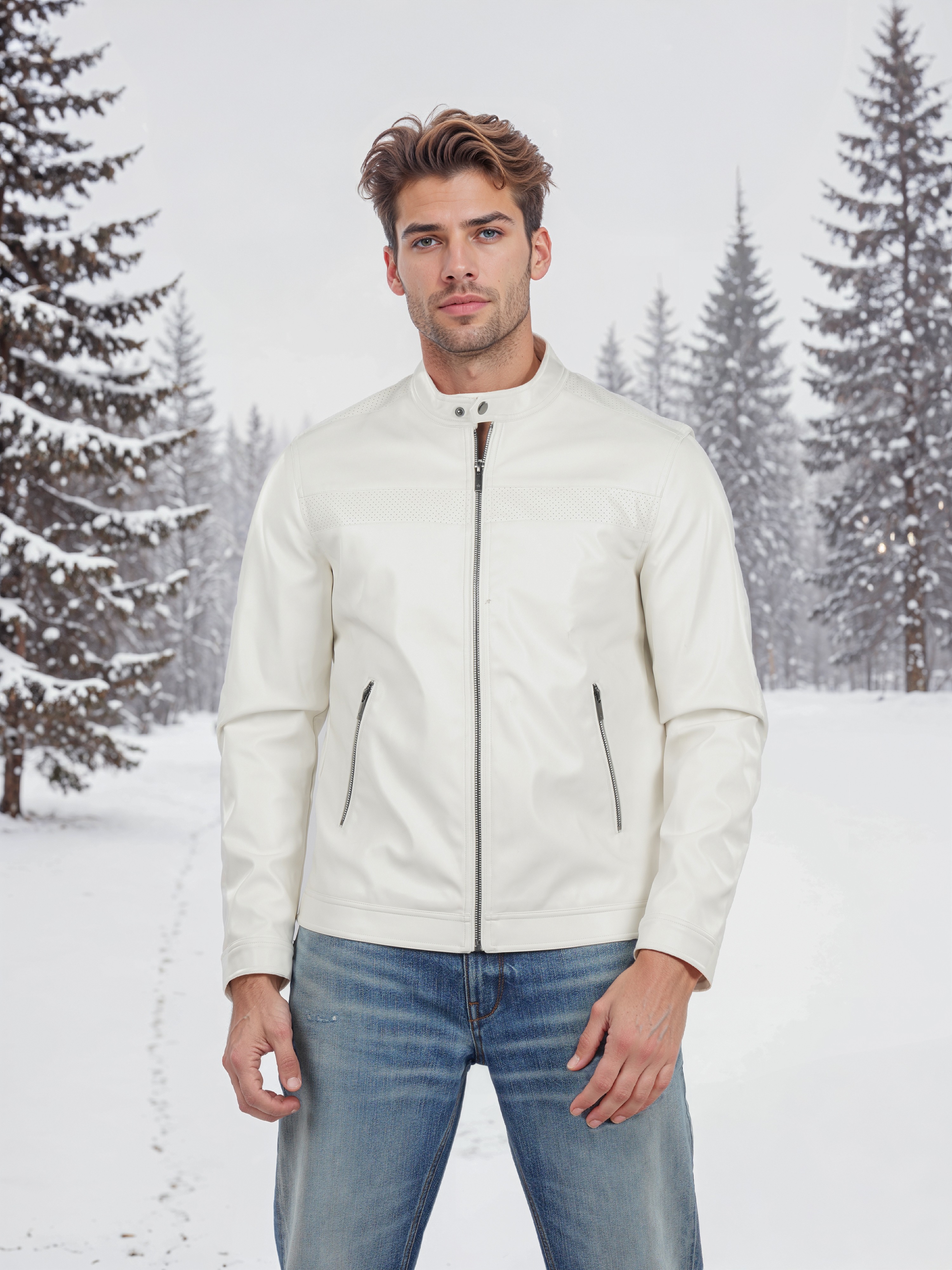 White pu biker jacket online