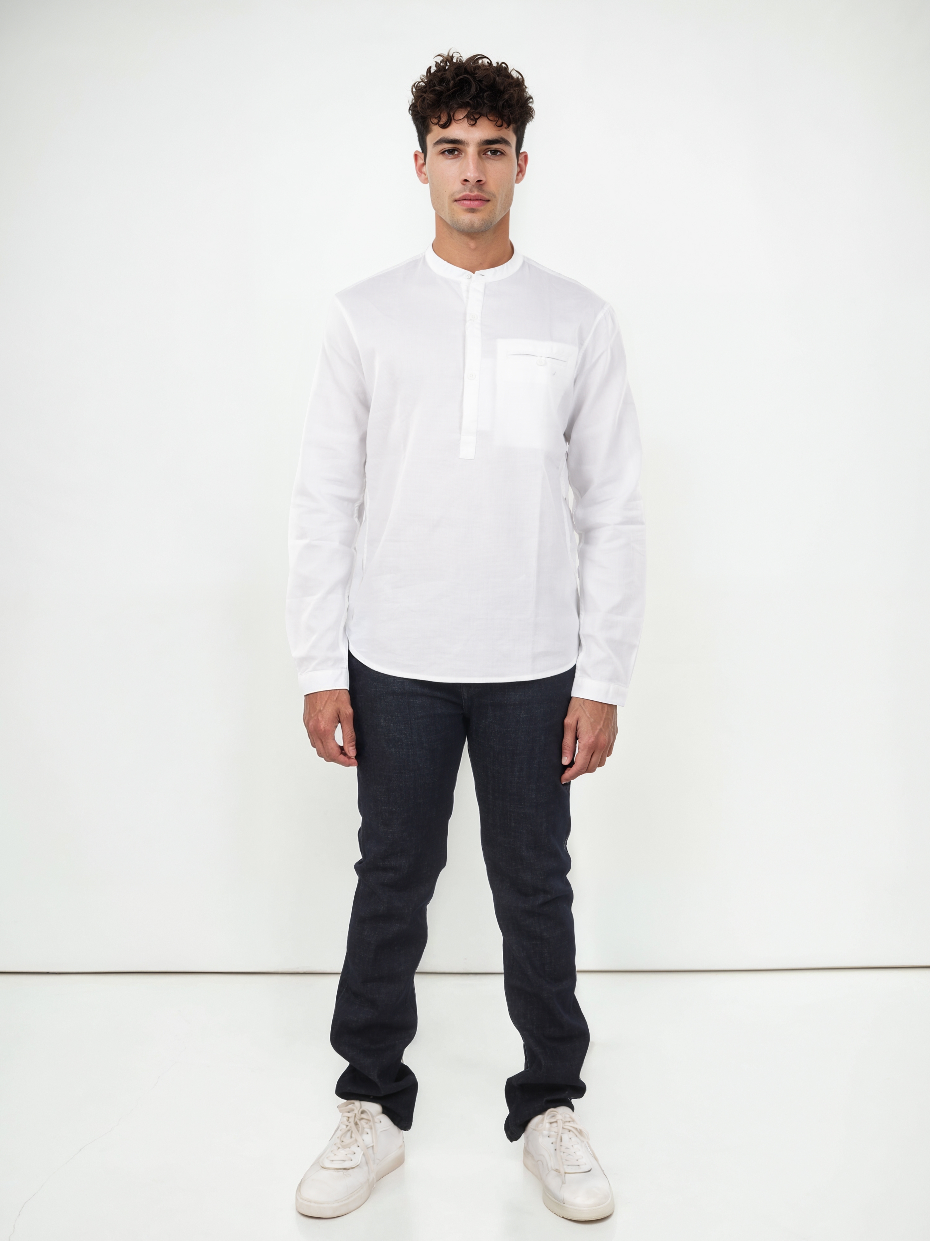 celio | Celio Men White Solid Regular Fit Cotton Contemporary Shirts