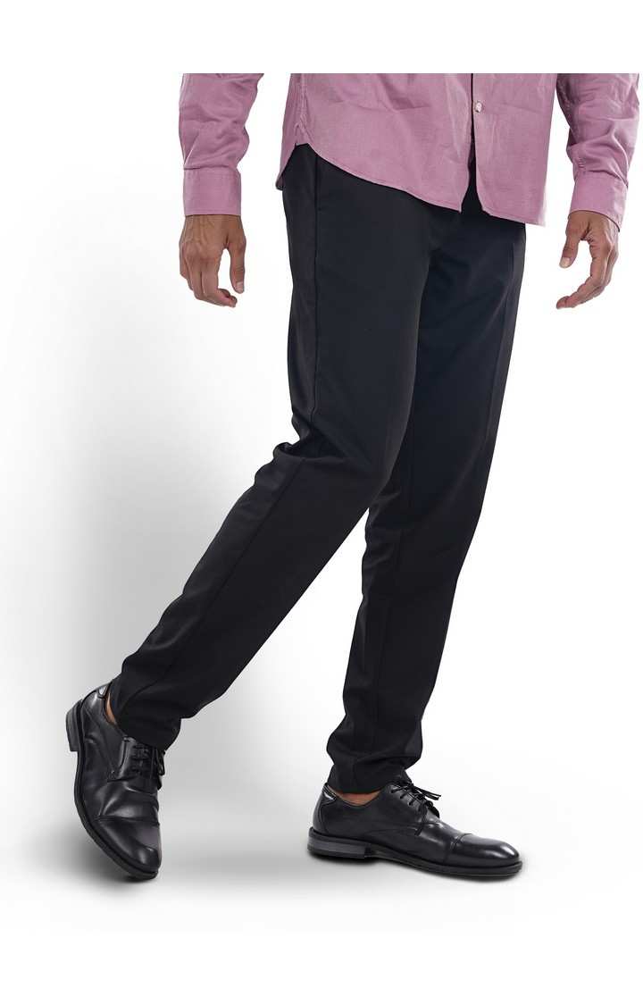 Celio Men Black Solid Slim Fit Polyester Fashion Trousers