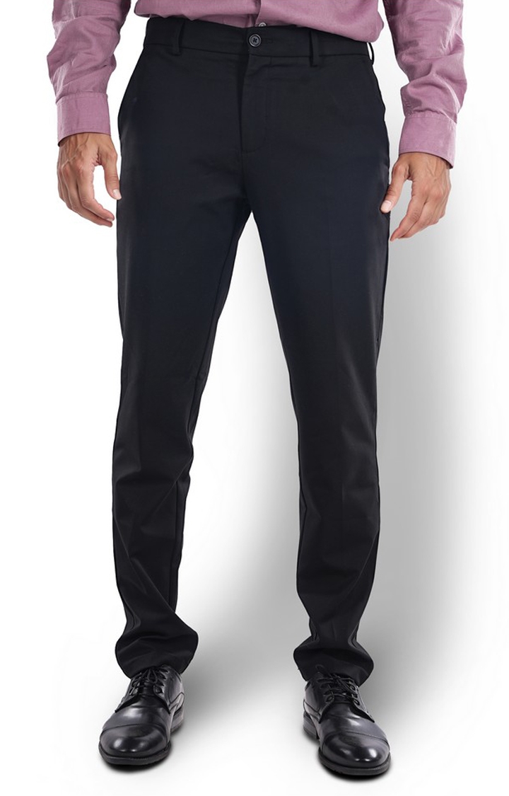 celio | Celio Men Black Solid Slim Fit Polyester Fashion Trousers