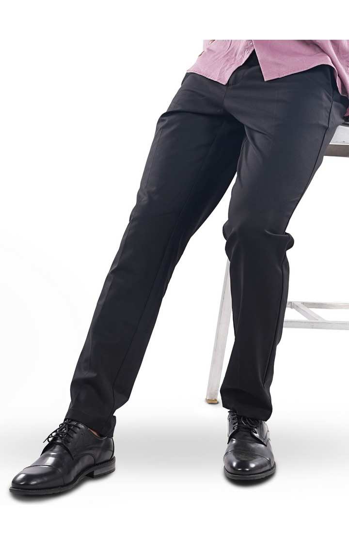 Celio Men Black Solid Slim Fit Polyester Fashion Trousers