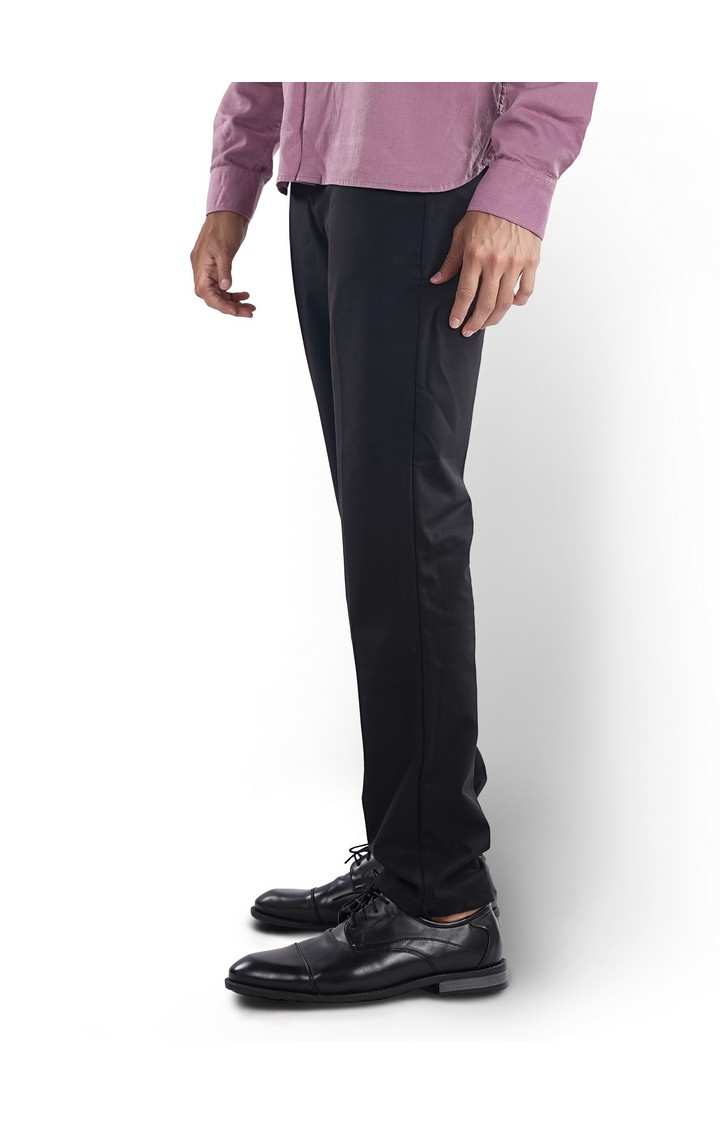 Celio Men Black Solid Slim Fit Polyester Fashion Trousers