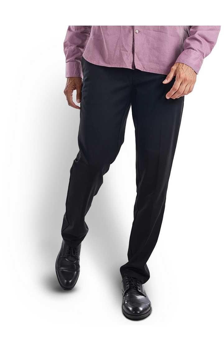 Celio Men Black Solid Slim Fit Polyester Fashion Trousers