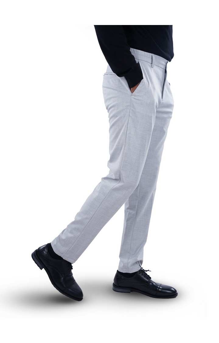 Celio Men Grey Solid Slim Fit Polyester Fashion Trousers