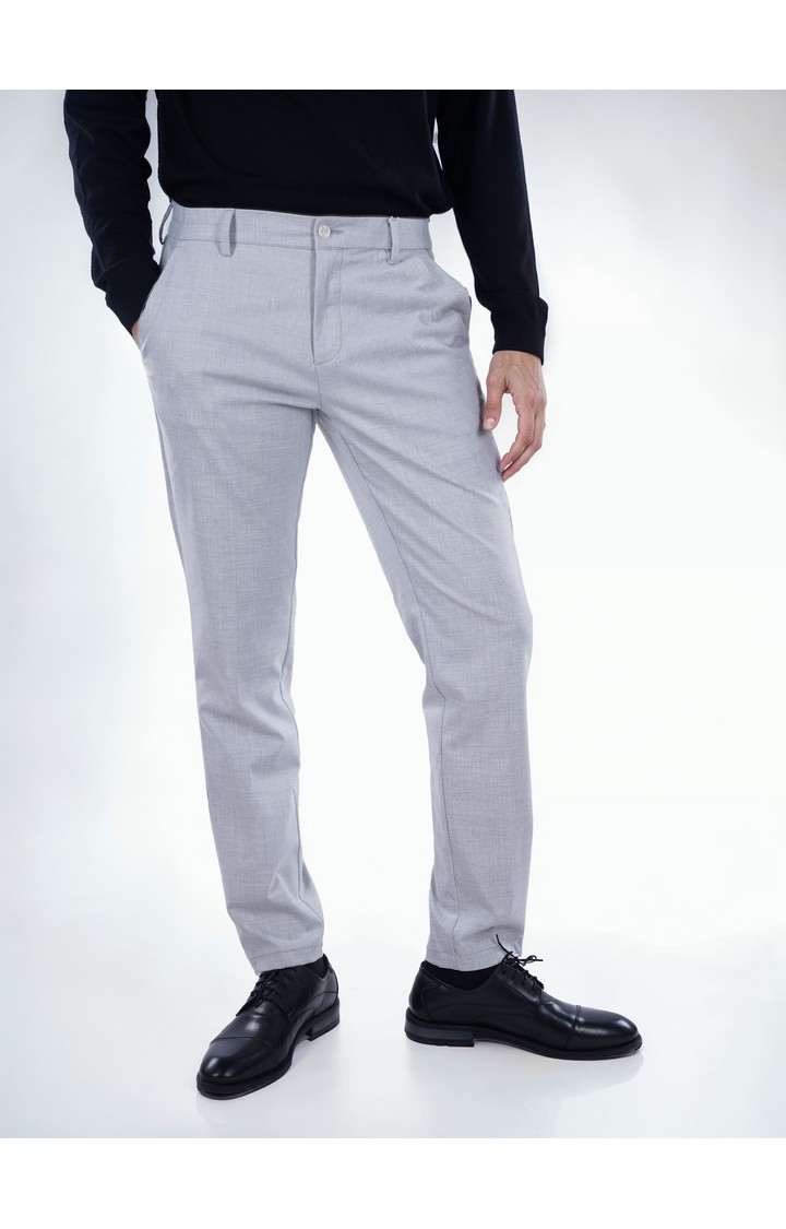 Celio Men Grey Solid Slim Fit Polyester Fashion Trousers