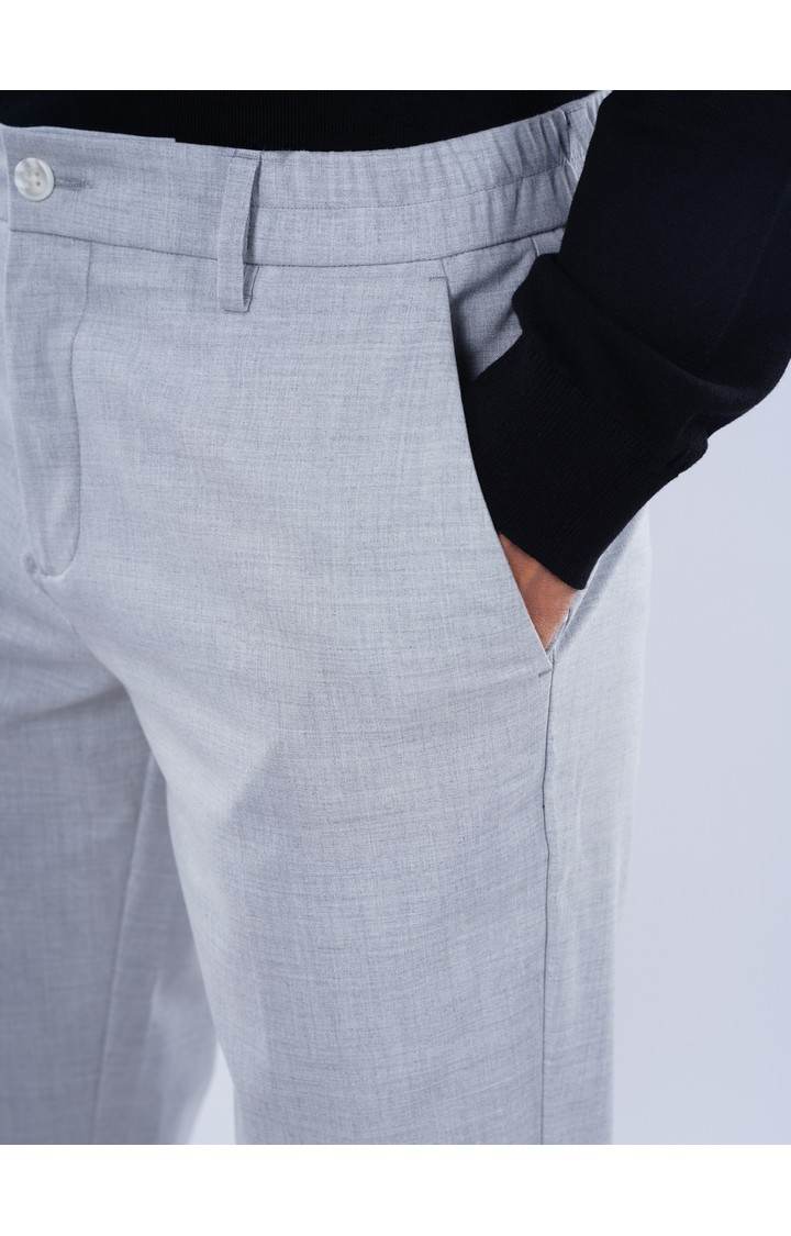 Celio Men Grey Solid Slim Fit Polyester Fashion Trousers
