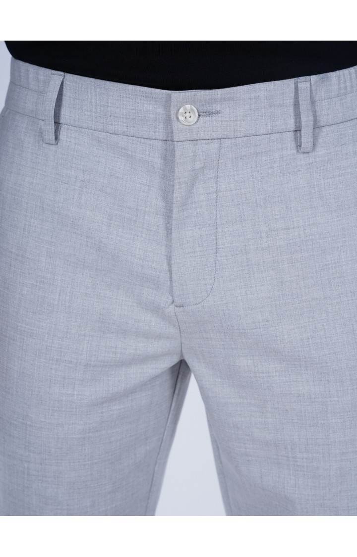 Celio Men Grey Solid Slim Fit Polyester Fashion Trousers