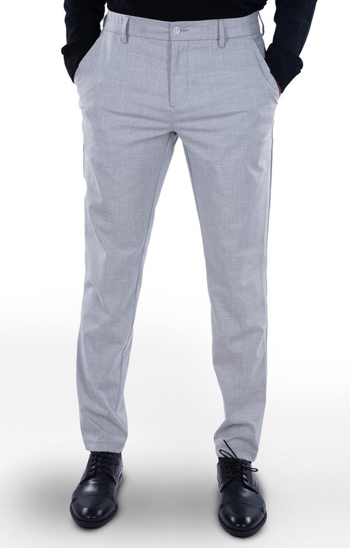 celio | Celio Men Grey Solid Slim Fit Polyester Fashion Trousers