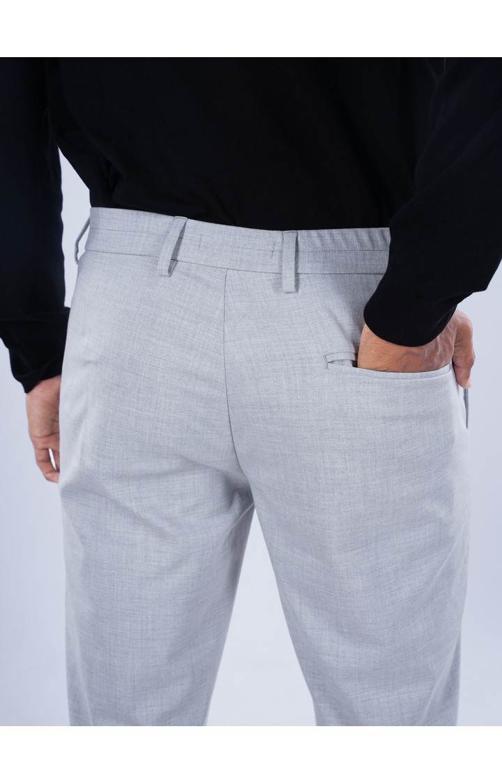 Celio Men Grey Solid Slim Fit Polyester Fashion Trousers
