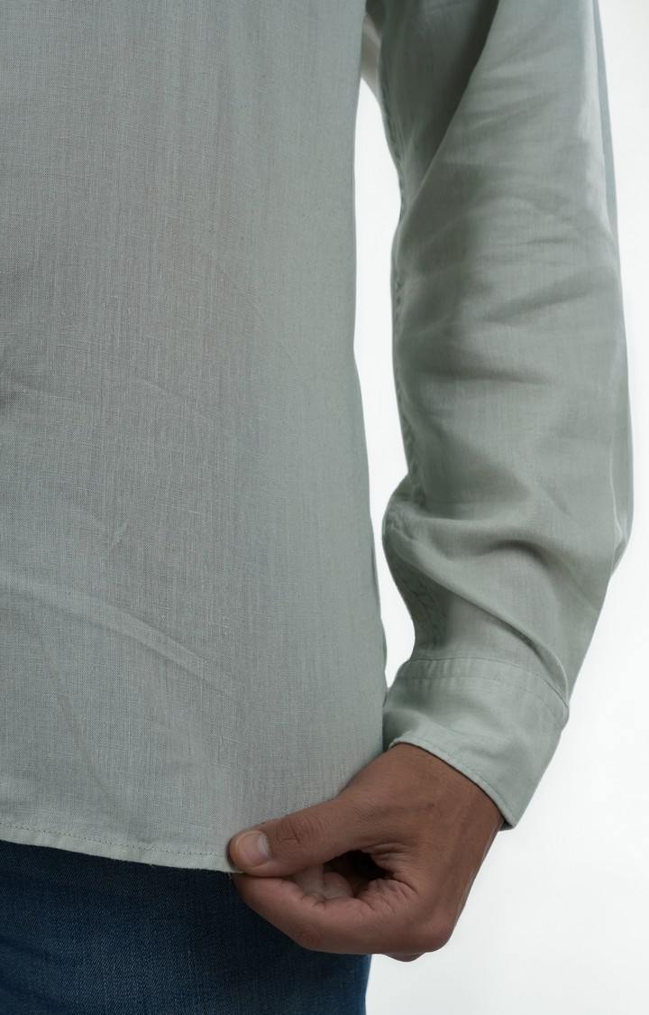 Celio Men Green Solid Regular Fit Linen Shirts
