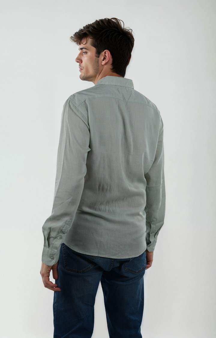 Celio Men Green Solid Regular Fit Linen Shirts