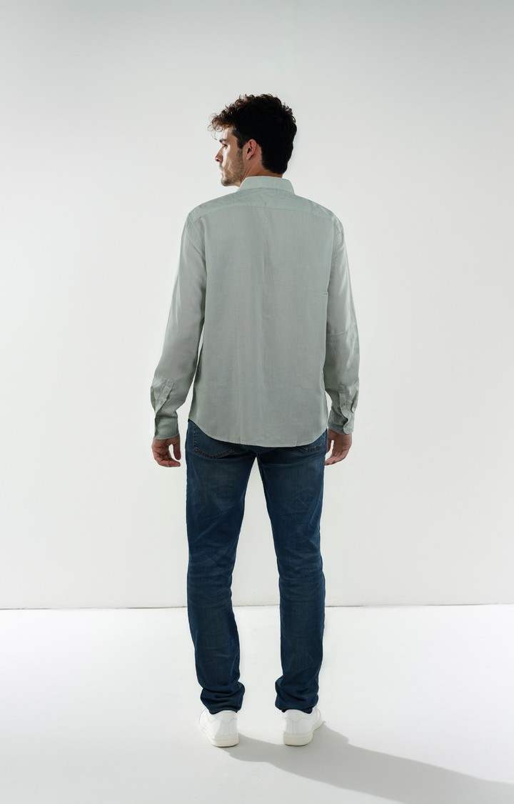 Celio Men Green Solid Regular Fit Linen Shirts