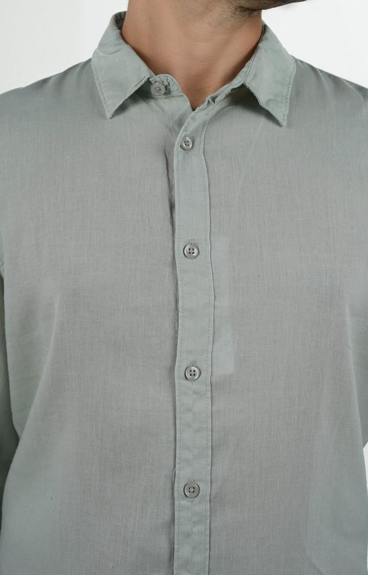 Celio Men Green Solid Regular Fit Linen Shirts
