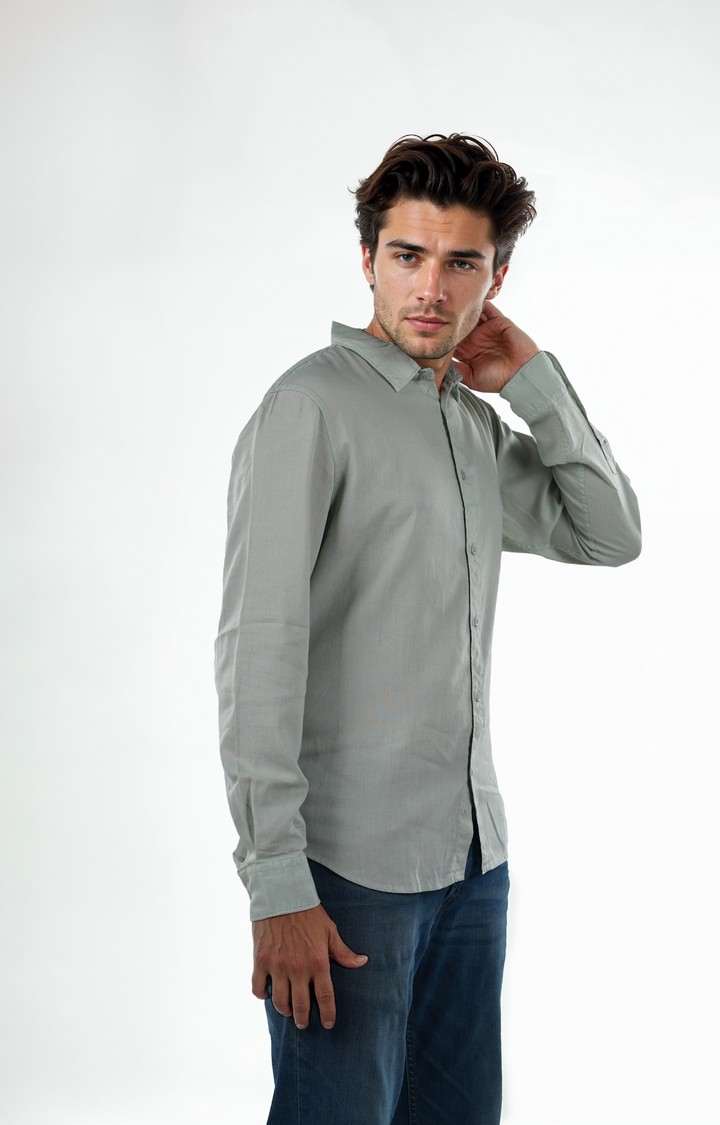 Celio Men Green Solid Regular Fit Linen Shirts
