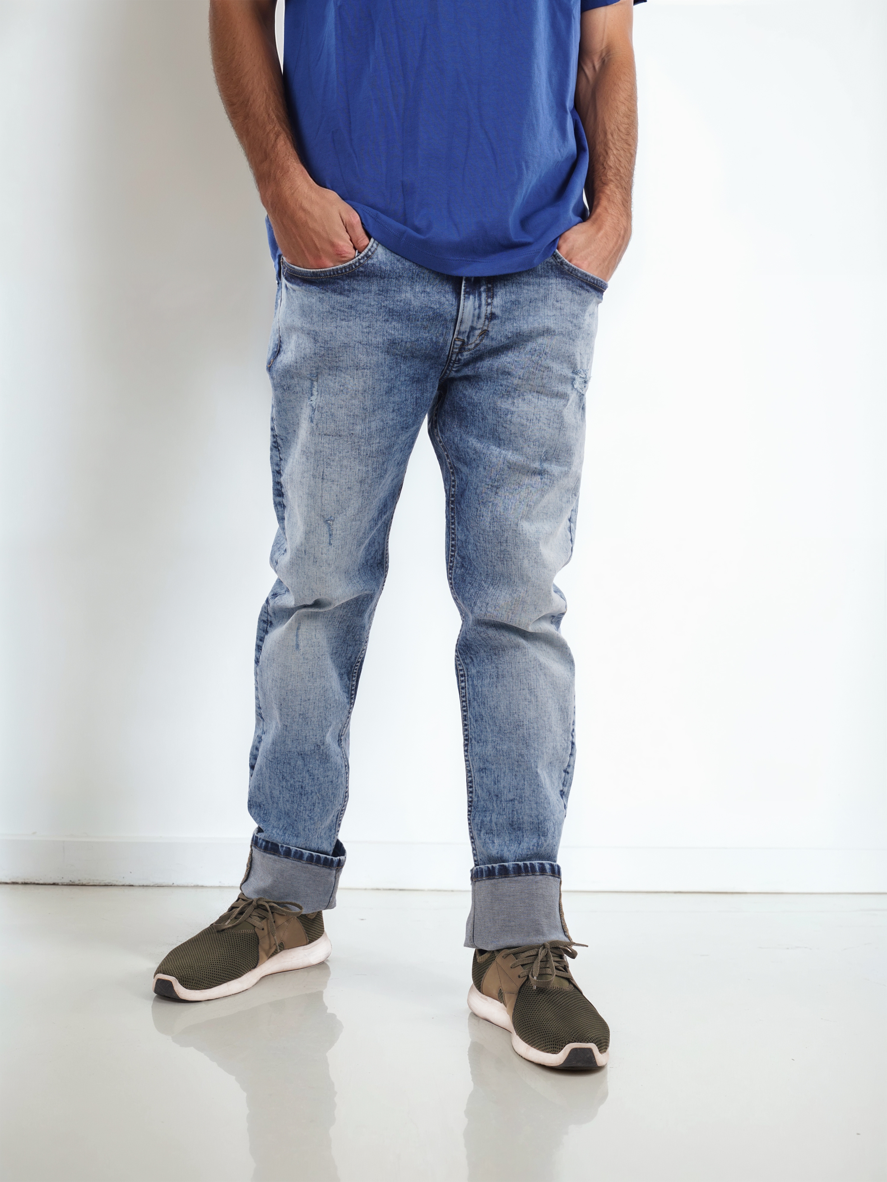 celio | Celio Men Blue Solid Slim Fit Cotton Distress Denim Jeans