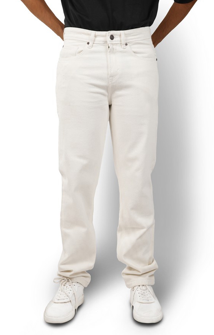 celio | Celio Men Beige Solid Regular Fit Cotton Distress Denim Jeans