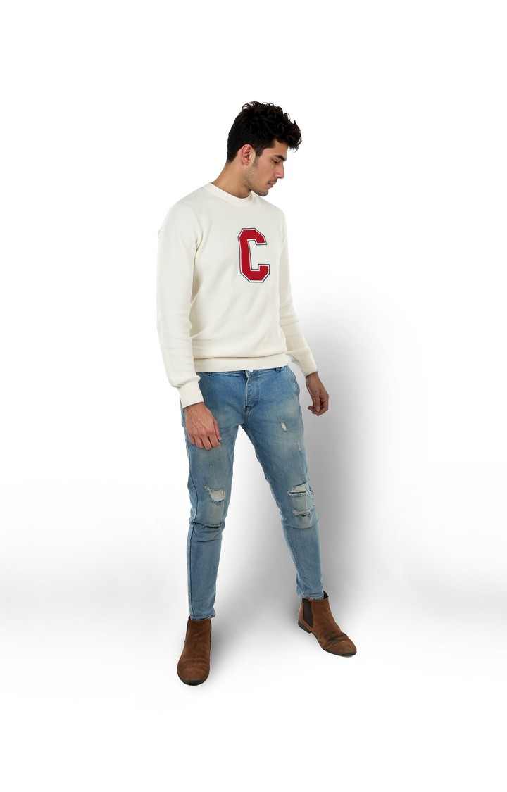 Celio Men Beige Printed Regular Fit Cotton Sweater