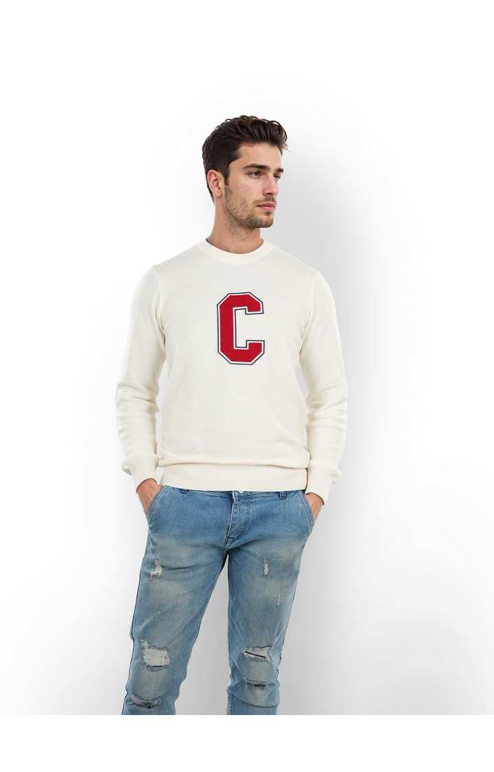 Celio Men Beige Printed Regular Fit Cotton Sweater