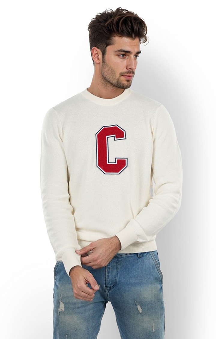 Celio Men Beige Printed Regular Fit Cotton Sweater