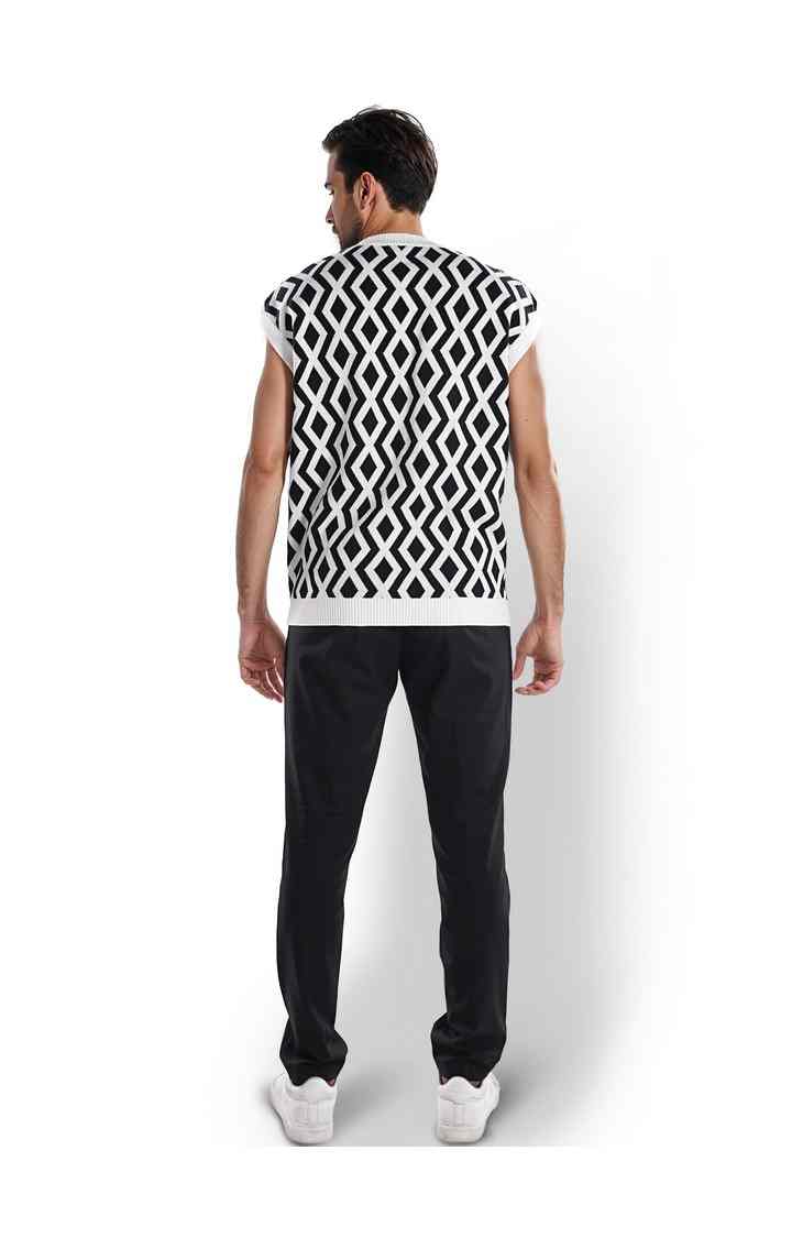 Celio Men Black Printed Regular Cotton Structured Sweaters