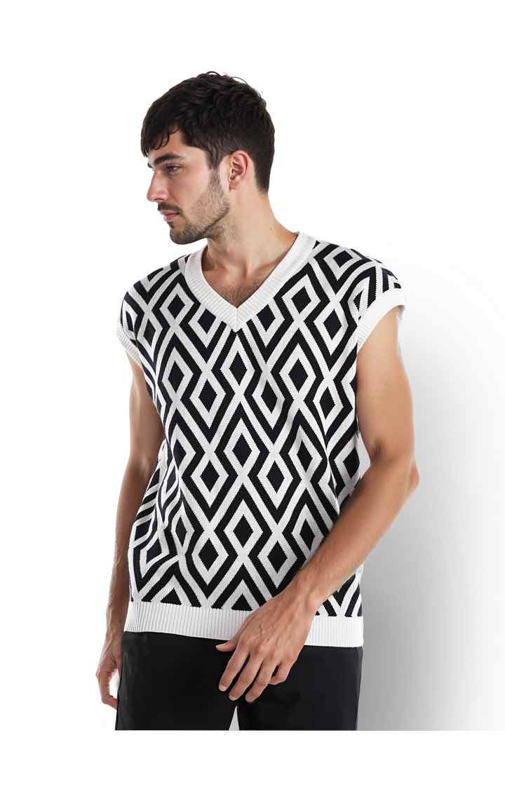 Celio Men Black Printed Regular Cotton Structured Sweaters