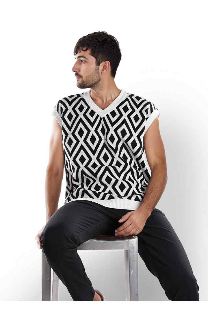 Celio Men Black Printed Regular Cotton Structured Sweaters