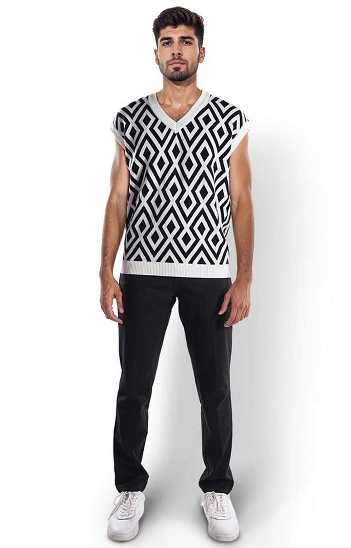Celio Men Black Printed Regular Cotton Structured Sweaters
