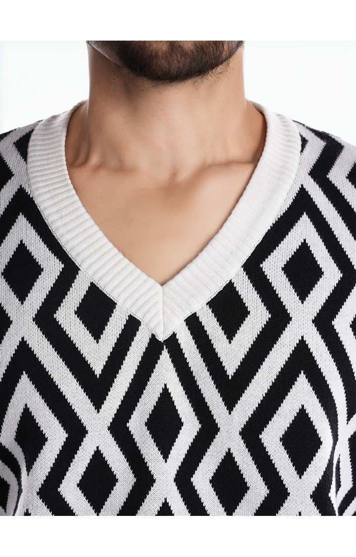 Celio Men Black Printed Regular Cotton Structured Sweaters