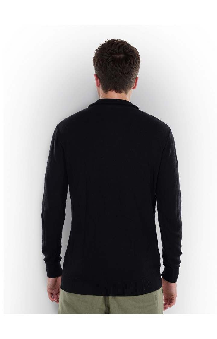 Celio Men Black Solid Regular Cotton Sweaters
