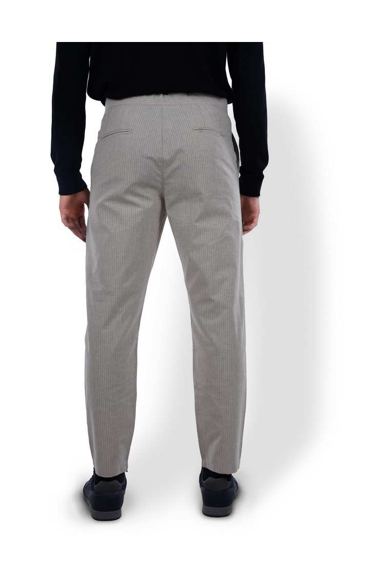 Celio Men Beige Striped Slim Fit Polyester Fashion Trousers