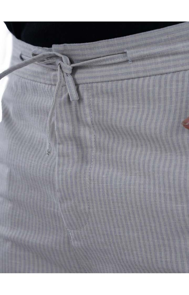 Celio Men Blue Striped Slim Fit Polyester Fashion Trousers