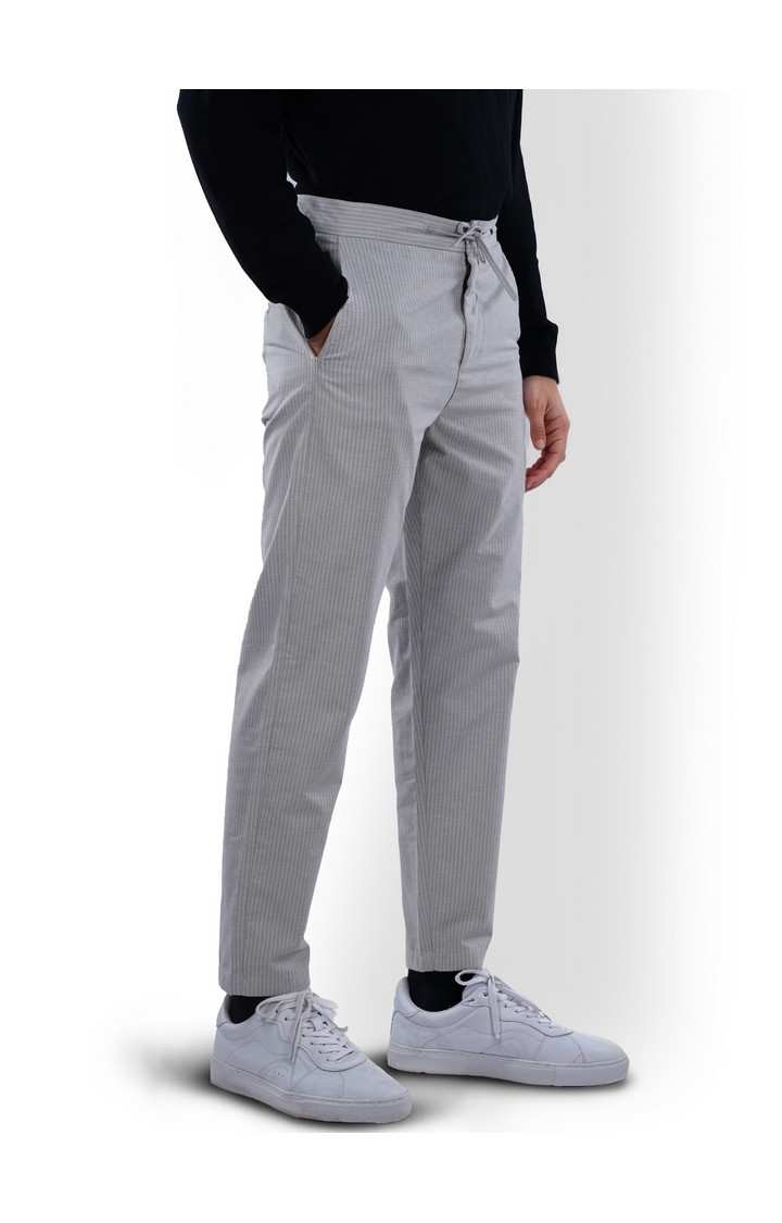 Celio Men Blue Striped Slim Fit Polyester Fashion Trousers