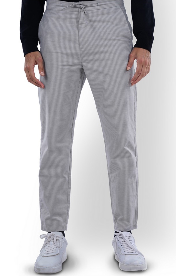 celio | Celio Men Blue Striped Slim Fit Polyester Fashion Trousers