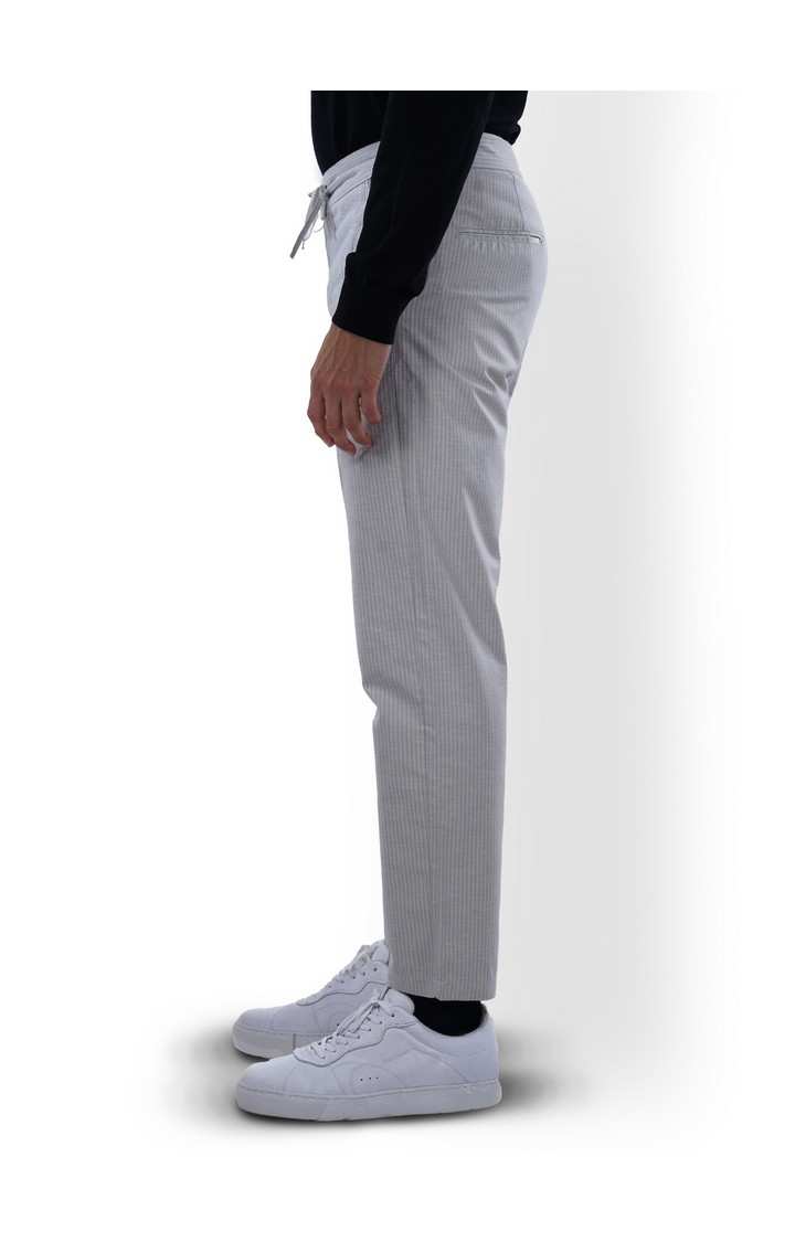 Celio Men Blue Striped Slim Fit Polyester Fashion Trousers