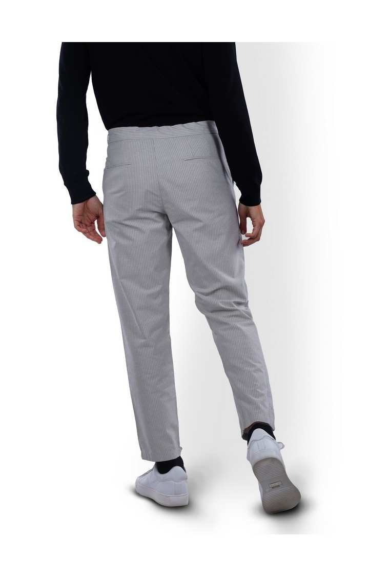 Celio Men Blue Striped Slim Fit Polyester Fashion Trousers
