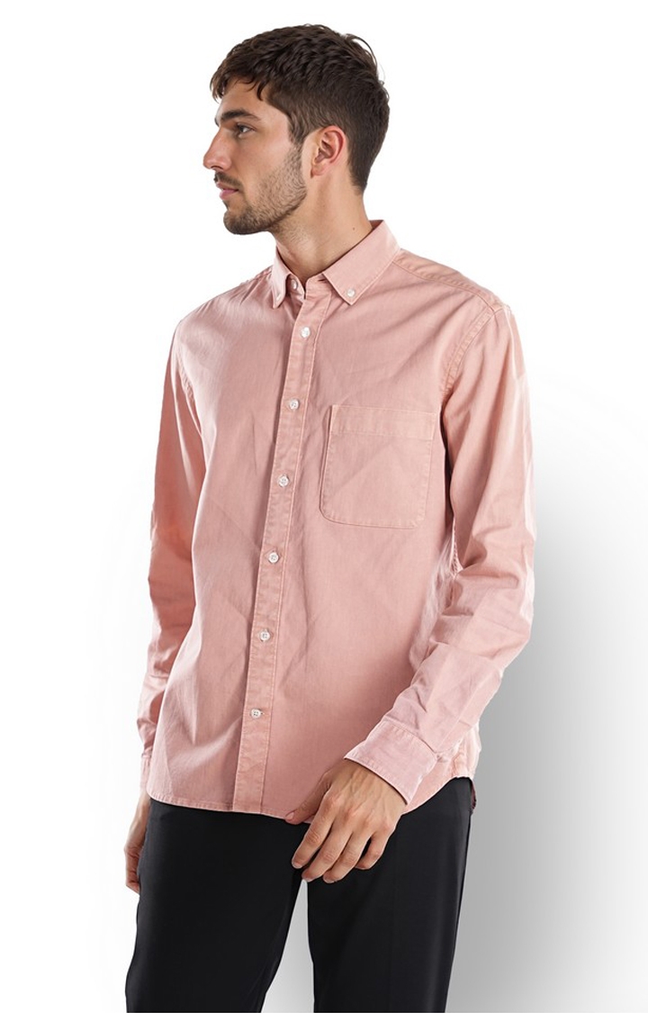 celio | Celio Men Pink Solid Regular Fit Cotton Denim Shirts