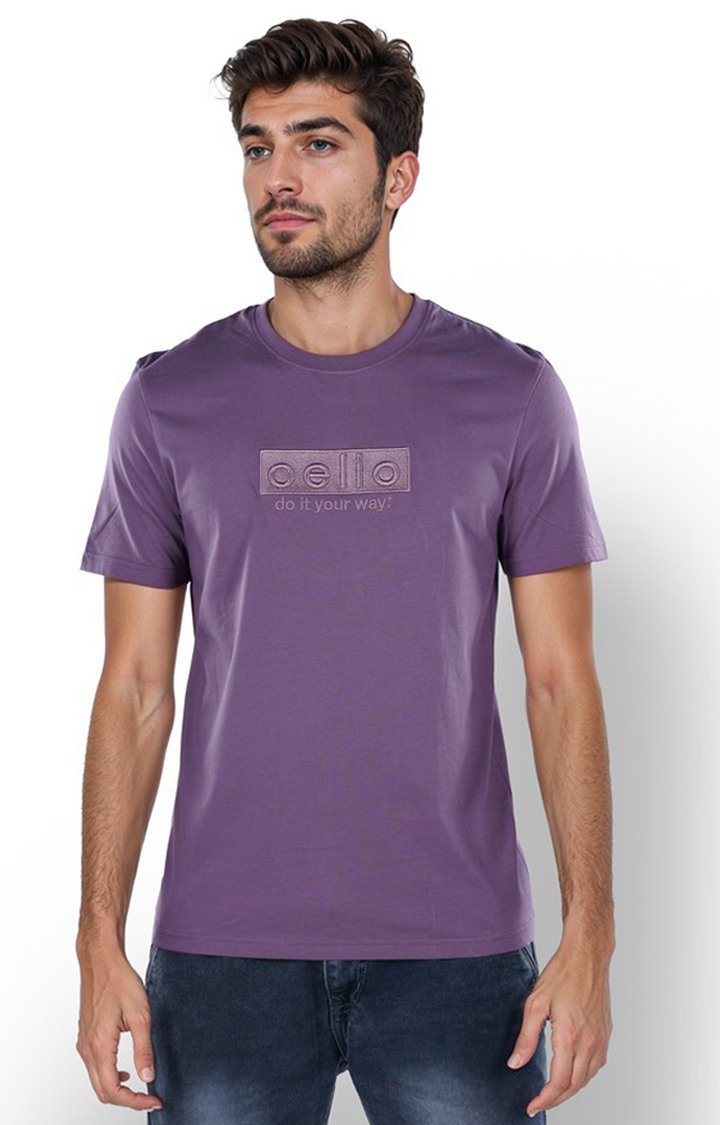 Celio Men Purple Solid Regular Fit Cotton Tshirts