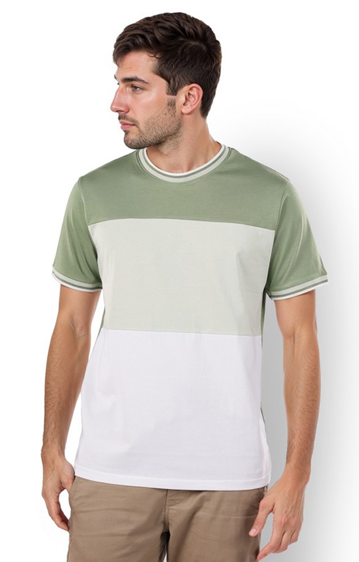 celio | Celio Men Green Colourblocked Regular Fit Cotton Tshirts