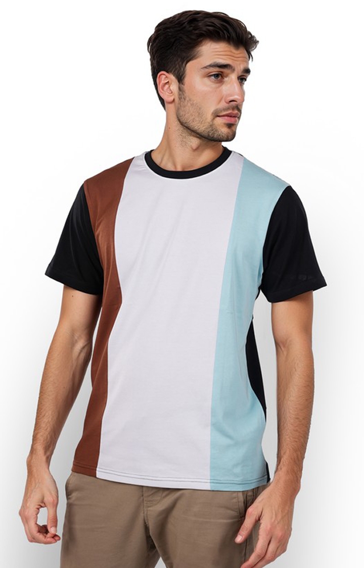 celio | Celio Men Brown Colourblocked Regular Fit Cotton Tshirts