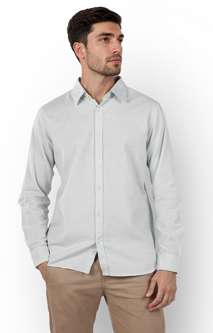 celio | Celio Men Green Solid Regular Fit Cotton Linen Shirts
