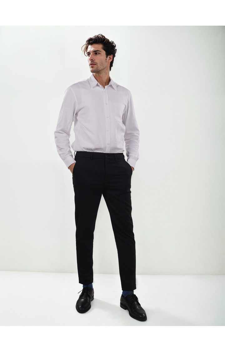 Celio Men Black Solid Regular Fit Polyester Formal Trousers