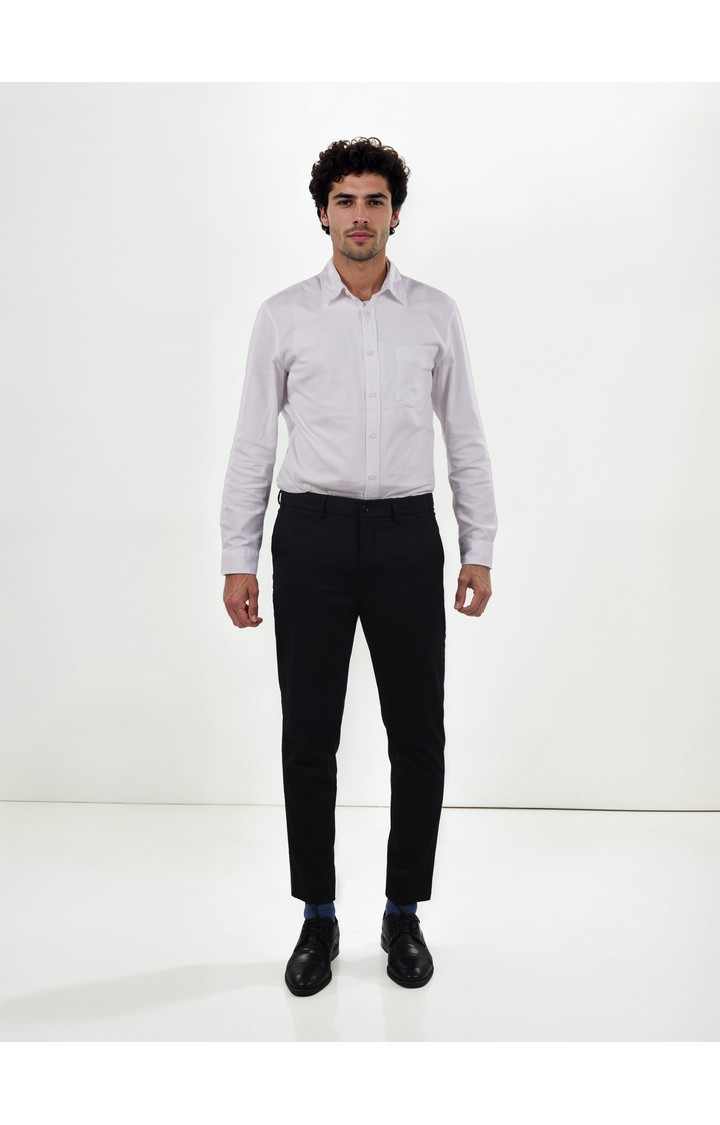 Celio Men Black Solid Regular Fit Polyester Formal Trousers