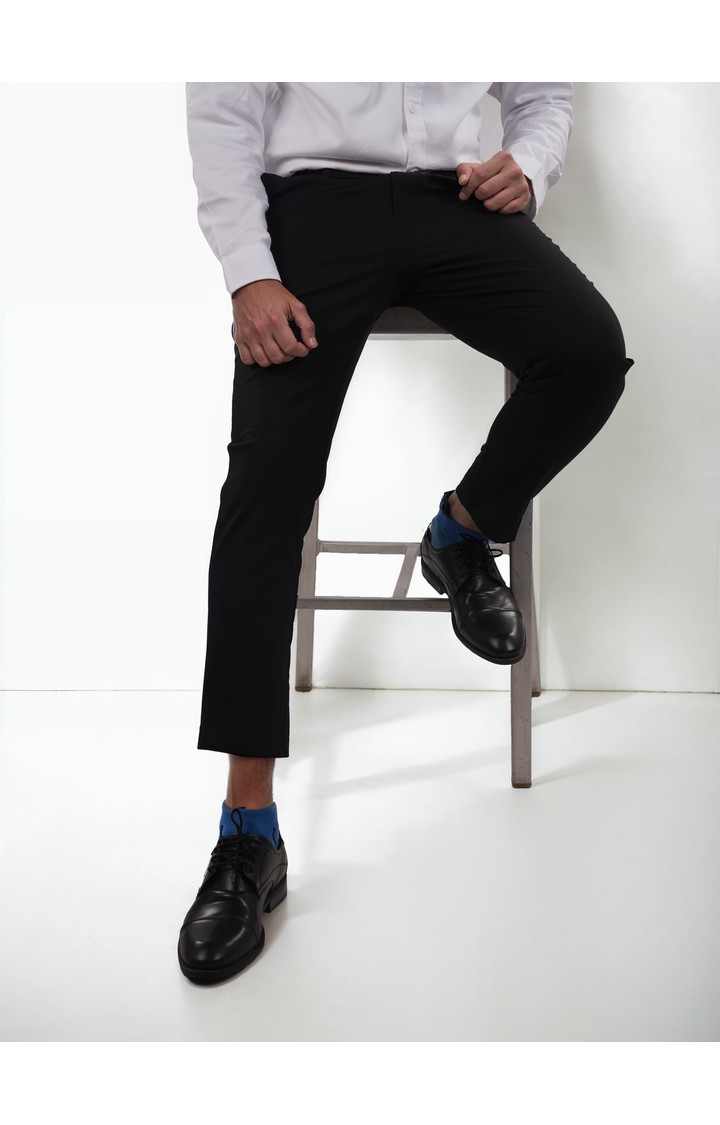 Celio Men Black Solid Regular Fit Polyester Formal Trousers