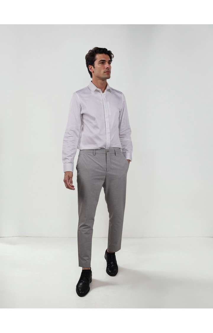 Celio Men Grey Solid Regular Fit Polyester Formal Trousers